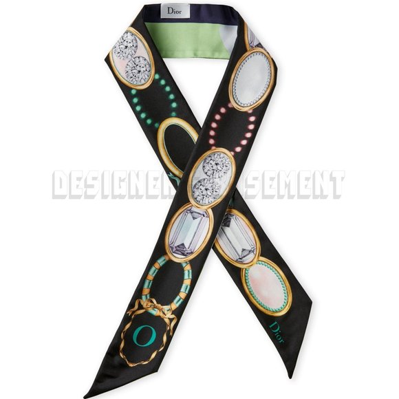 CHRISTIAN DIOR jeweled "O" for Oval ABCDIOR MITZAH skinny 2-sided Silk scarf NIB - Picture 4 of 6